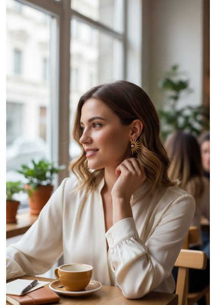 Vividcharm Inci Taşlı Güneş Tasarımlı Çelik Küpe fiyatları