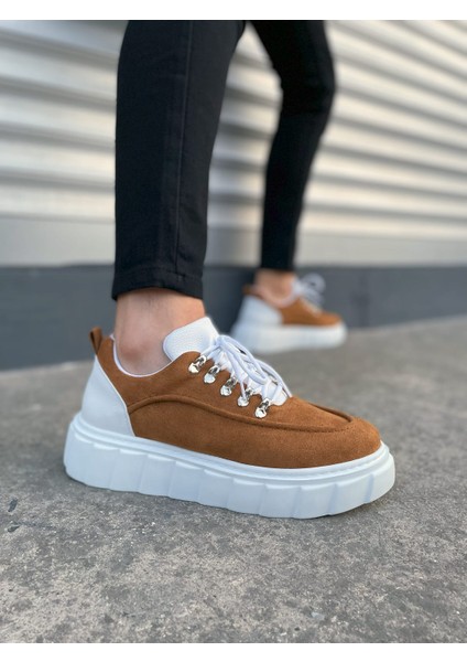 JY010 Cloud Bağcıklı Süet Erkek Günlük Sneaker Ayakkabı Sbt - Taba/beyaz