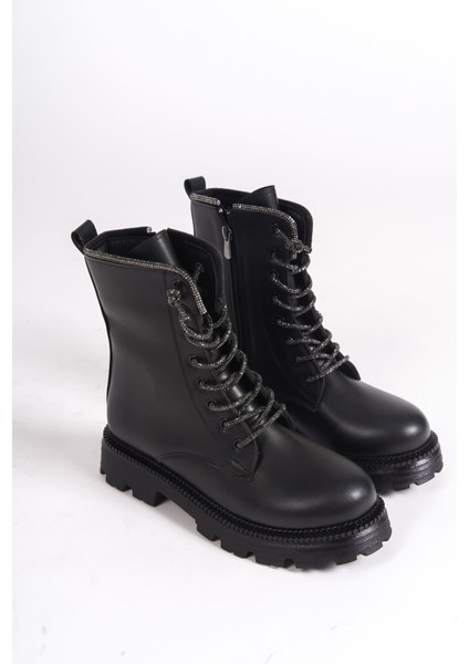 Pamela Bağcıklı Fermuarlı Ortopedik Taban Taşlı Kadın Bot Cst - Siyah fırsatları