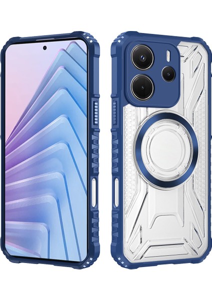Case For Xiaomi Redmi Note 14 4g Için Manyetik Halkalı Şeffaf Akrilik Darbeye Dayanıklı Koruyucu Kılıf-Mavi (Yurt Dışından)