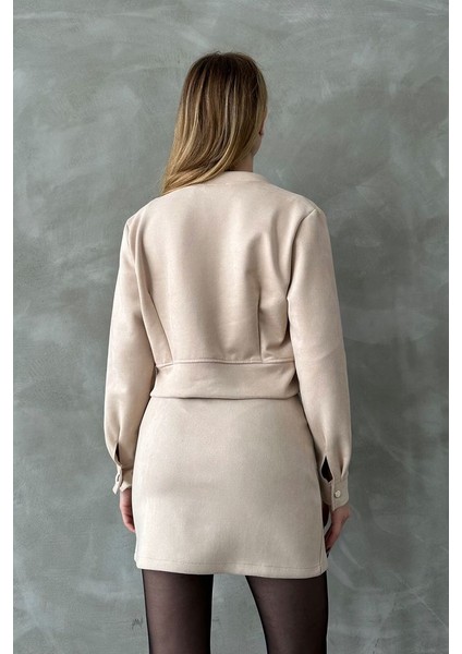 Boydan Fermuarlı, Kol Düğmeli Süet Crop Model Ceket indirimleri