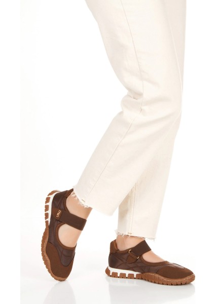 Kadın Kahverengi Ortopedik Taban Cırtlı Babet Spor Ayakkabı