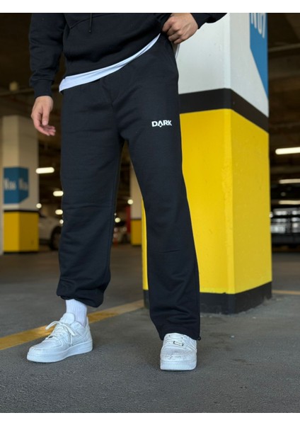 Erkek Siyah Baskılı Ayarlanabilir Paça Oversize Baggy Eşofman