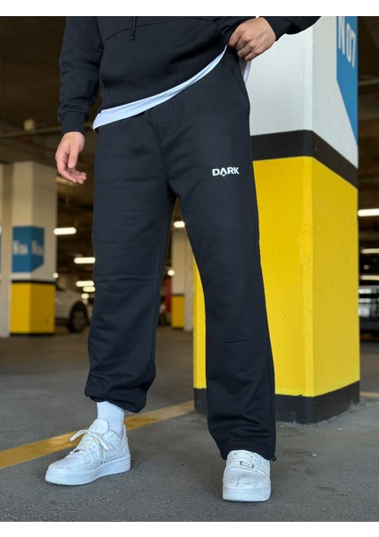Erkek Siyah Baskılı Ayarlanabilir Paça Oversize Baggy Eşofman fırsatları