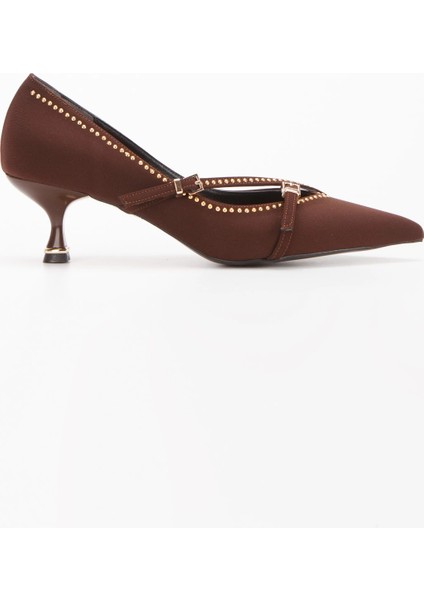 Kadın Kahverengi Fiyonk Detaylı Taşlı Stiletto modelleri