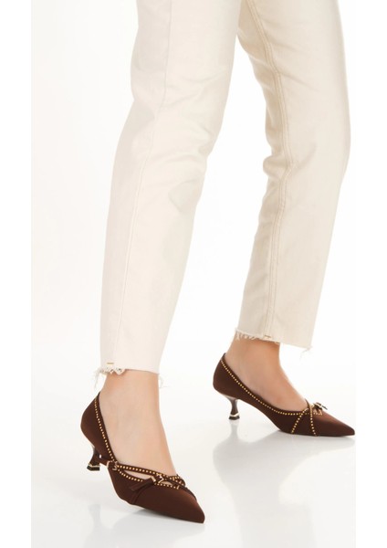 Kadın Kahverengi Fiyonk Detaylı Taşlı Stiletto fırsatları