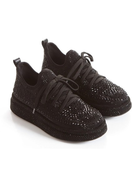 Kadın Siyah Işıltı Taşlı Yüksek Platform Tabanlı Sneaker modelleri