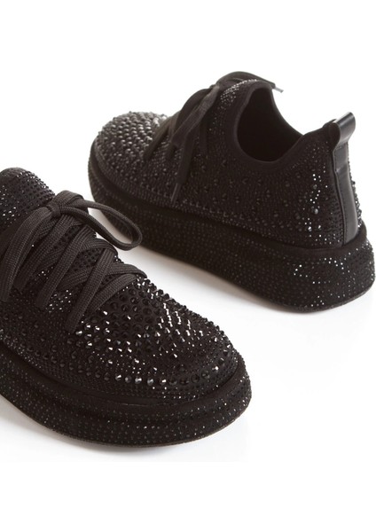 Kadın Siyah Işıltı Taşlı Yüksek Platform Tabanlı Sneaker indirimleri
