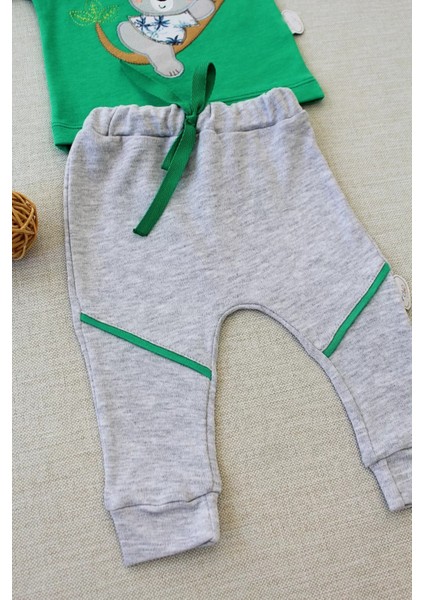 3-6 6-9 9-12 12-18 Ay Yavru Koala Nakışlı Uzun Kollu Sweat 2li Kız Erkek Bebek Takımı Yeşil modelleri
