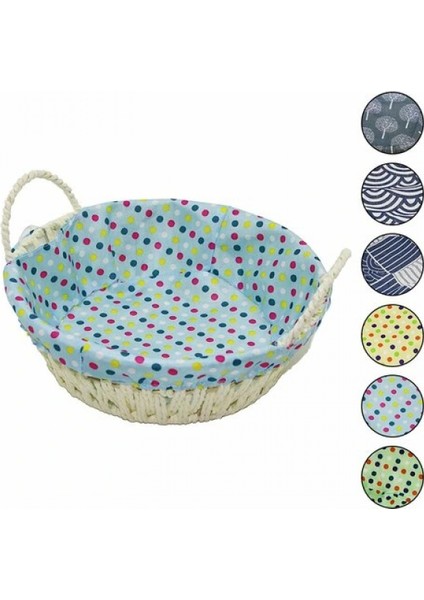 Yuvarlak Renkli Bezli Hasır Ekmek Sepeti TABAN:18CM - AĞIZ:24CM - Derinlik:8cm (4887)