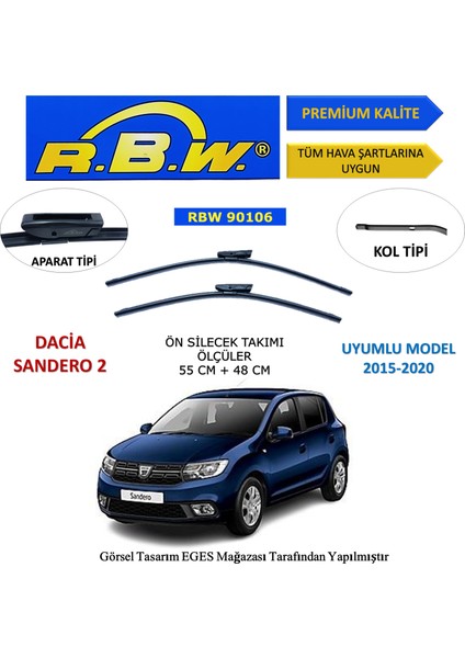 Dacia Sandero 2 (2015-2020) Ön Silecek Süpürgesi 550MM + 480MM