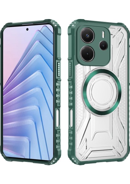 Case For Xiaomi Redmi Note 14 4g Için Manyetik Halkalı Şeffaf Akrilik Darbeye Dayanıklı Koruyucu Kılıf-Yeşili (Yurt Dışından)