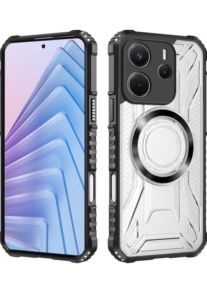 Case For Xiaomi Redmi Note 14 4g Için Manyetik Halkalı Şeffaf Akrilik Darbeye Dayanıklı Koruyucu Kılıf-Siyah (Yurt Dışından)