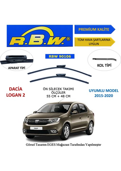 Dacia Logan 2 (2015-2020) Ön Silecek Süpürgesi 550MM + 480MM