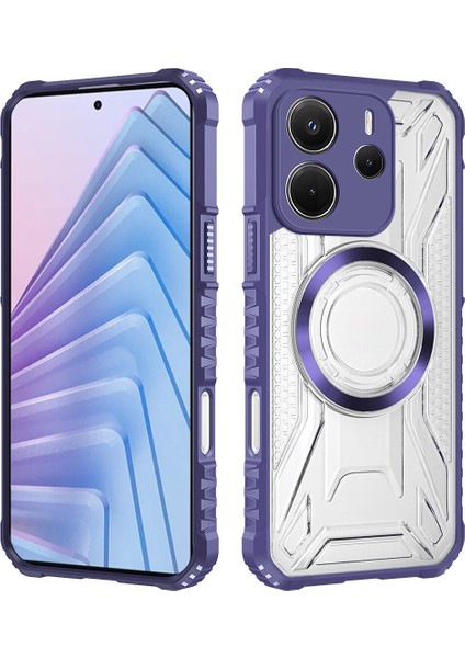 Case For Xiaomi Redmi Note 14 4g Için Manyetik Halkalı Şeffaf Akrilik Darbeye Dayanıklı Koruyucu Kılıf-Mor (Yurt Dışından)