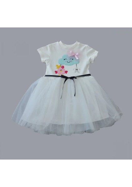 1-2-3 Yaş Tül Tokalı Bulut Civciv ve Yıldız Nakışlı Kız Bebek Elbisesi Beyaz fiyatları