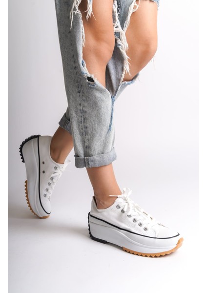 Parıs Bağcıklı Ortopedik Taban Kadın Sneaker Spor Ayakkabı Tbt - Beyaz