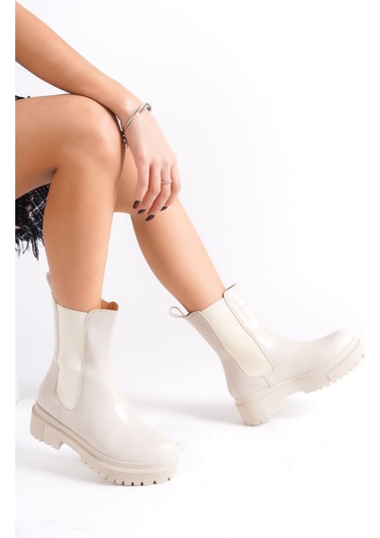 Lora Bağcıksız Lastikli Ortopedik Taban Kadın Bot Ckt - Krem