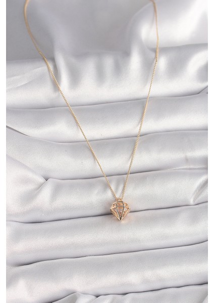 Pirinç Gold Renk 3D Zirkon Taşlı Elmas Model Kadın Kolye fiyatları