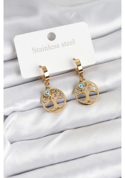 316L Çelik Yaşam Ağacı Model Kadın Küpe