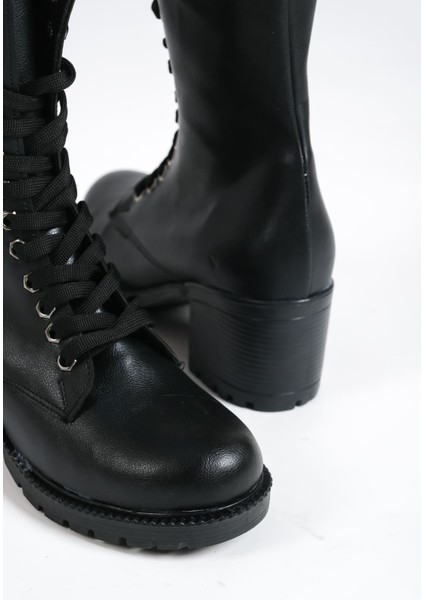 Alda Bağcıklı Ortopedik Taban Kadın Çizme Cst - Siyah indirimleri