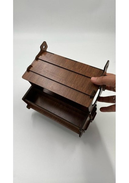 Ahşap Kuş Yuvası Evi Ceviz 20 cm x 15 cm x 22 cm