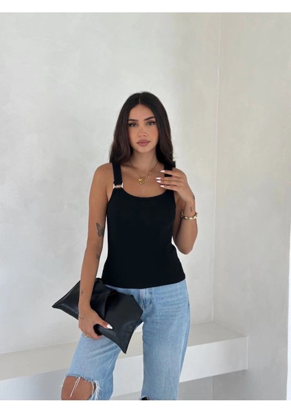 Ottoman Toka Askılı Bluz Siyah S4194