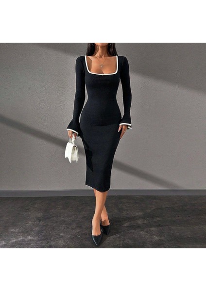 Biyeli Midi Boy Elbise Siyah fırsatları