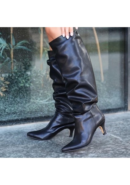 Zelya Siyah Cilt Topuklu Çizme modelleri