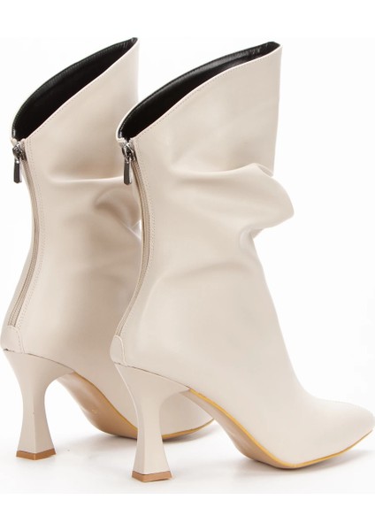 Kadın Bej Özel Tasarım Ince Topuklu Büzgülü Fermuarlı Bot fırsatları
