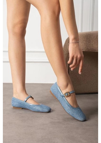 Rives Mavi Cilt Hasır Dokumalı Babet Ayakkabı modelleri