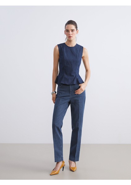 Yeni Sezon Bisiklet Yaka Peplum Jean Bluz fiyatları