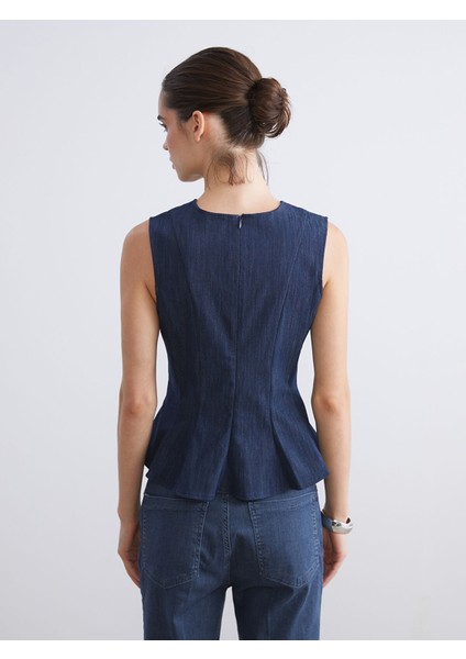 Yeni Sezon Bisiklet Yaka Peplum Jean Bluz fırsatları