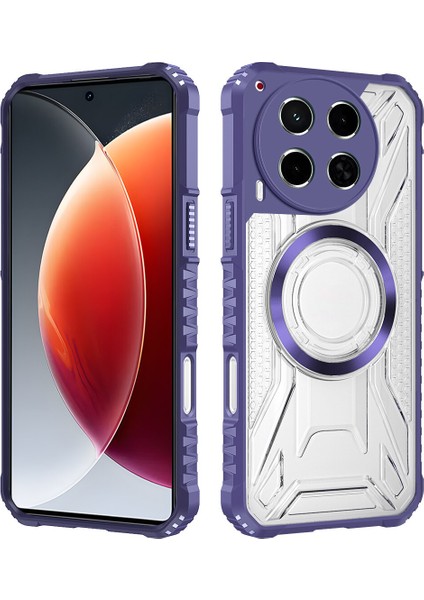 Case For Tecno Camon 30 4g/camon 30 5g Için Manyetik Halkalı Şeffaf Akrilik Darbeye Dayanıklı Koruyucu Kılıf-Mor (Yurt Dışından)