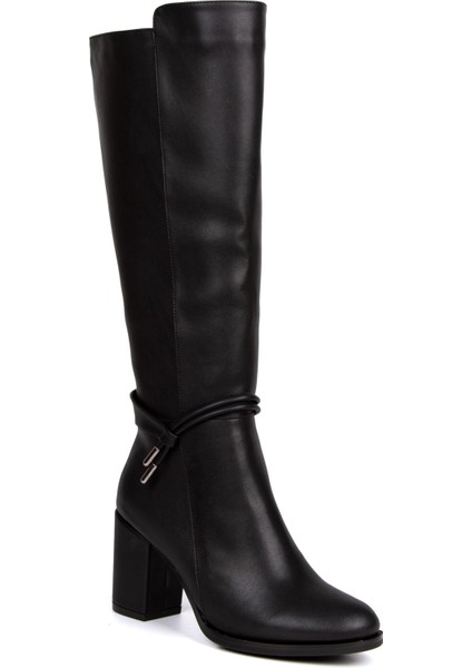 Kadın Kalın Topuklu Siyah Suni Deri Biyeli Çizme fiyatları