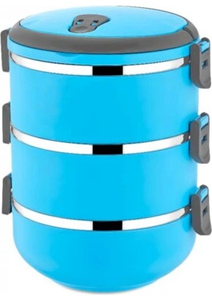 Sefer Tası Yemek Termosu Saklama Kabı Termosu 3lü - Mavi (4887)