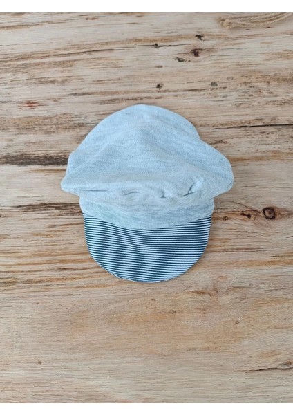 0-3 3-6 Ay Papyonlu Çizgi Desen Çıtçıt Kapama Kasketli Erkek Bebek Tulumu Lacivert