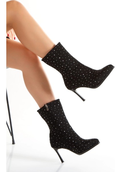 Kadın Taş Baskılı Fermuarlı Ince Topuklu Bot