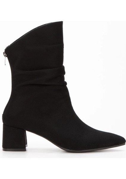 Kadın Siyah Süet Körüklü Kısa Kalın Topuklu Bot modelleri