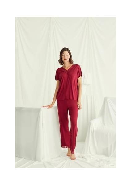 Monamise Kısa Kollu V Yakalı Dantelli Pijama Takımı fiyatları