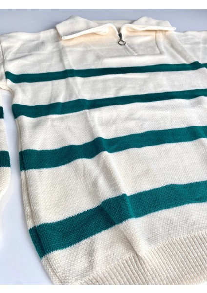 Trend Kadın Fermuarlı Çizgili Triko Kışlık Kazak fırsatları