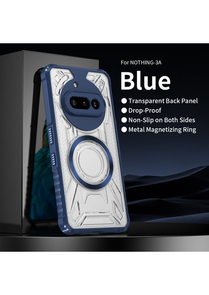 Case For Nothing Phone 3A Için Manyetik Halkalı Şeffaf Akrilik Darbeye Dayanıklı Koruyucu Kılıf-Mavi (Yurt Dışından)