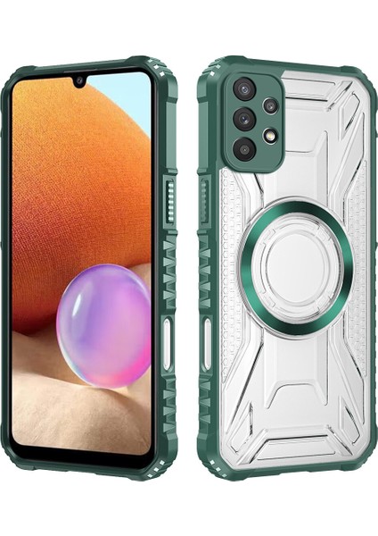 Case For Samsung Galaxy A32 4g Için Manyetik Halkalı Şeffaf Akrilik Darbeye Dayanıklı Koruyucu Kılıf-Yeşili (Yurt Dışından)