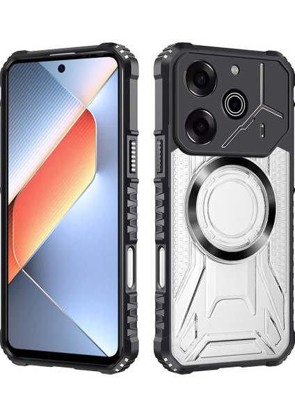 Case For Tecno Pova 6/pova 6 Pro Için Manyetik Halkalı Şeffaf Akrilik Darbeye Dayanıklı Koruyucu Kılıf-Siyah (Yurt Dışından)