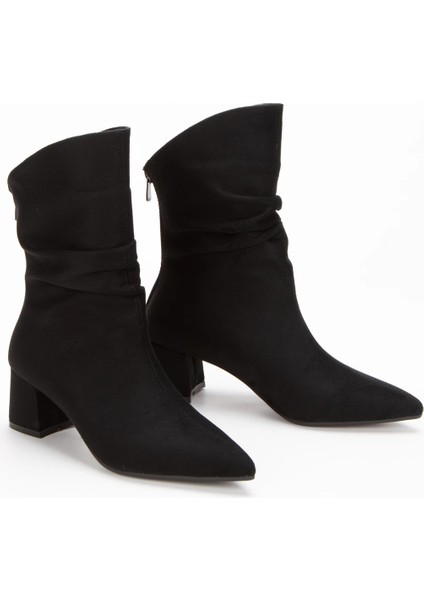 Kadın Siyah Süet Körüklü Kısa Kalın Topuklu Bot fiyatları