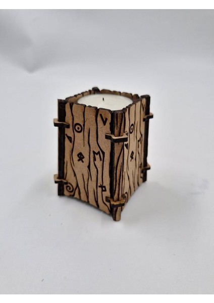 Ahşap Dekoratif Mumluk Tealight Mum Uyumlu 8 cm x 6 Xm