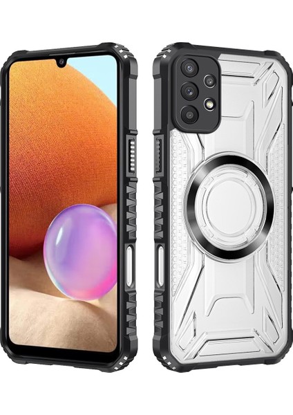 Case For Samsung Galaxy A32 4g Için Manyetik Halkalı Şeffaf Akrilik Darbeye Dayanıklı Koruyucu Kılıf-Siyah (Yurt Dışından)