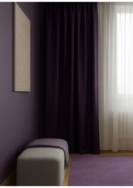 Düz Parlak Saten Fon Perde - Mor - Pilesiz Düz Dikim - STN103