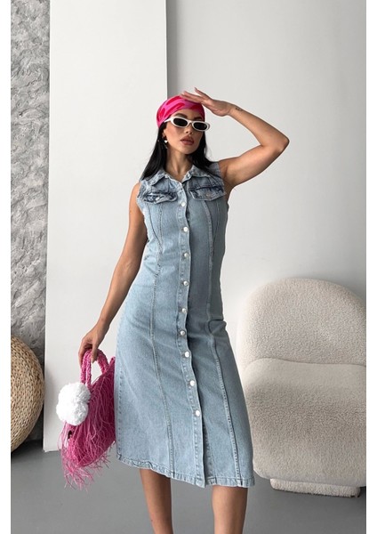 Sıfır Kol Kar Yıkama Tunik Ceket Mavi