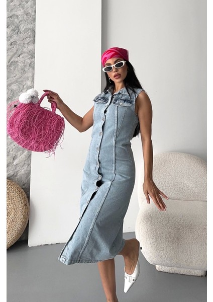 Sıfır Kol Kar Yıkama Tunik Ceket Mavi